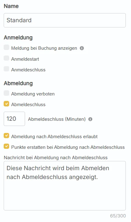 An- und Abmeldeschlüsse einstellen in kursifant