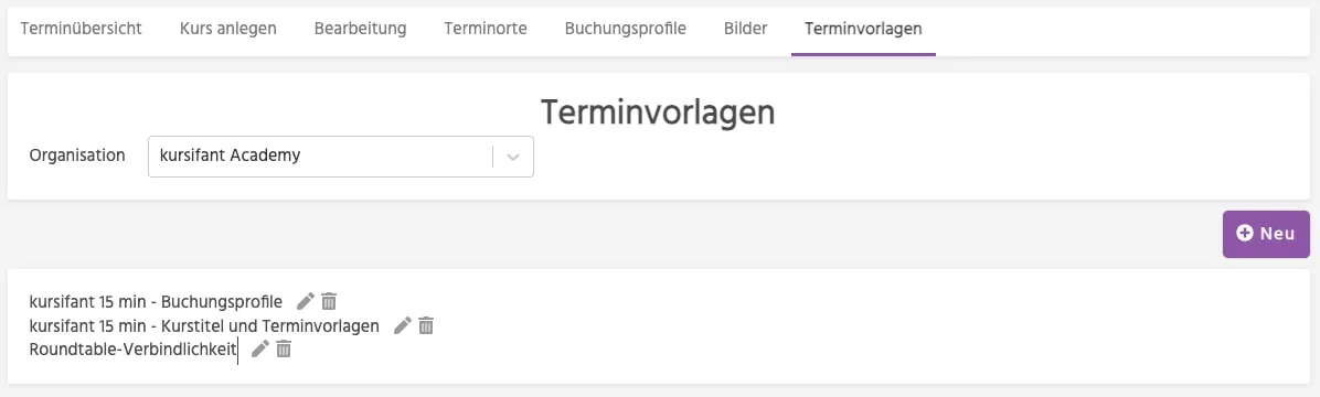 Terminvorlagen in kursifant für wiederkehrende Termine